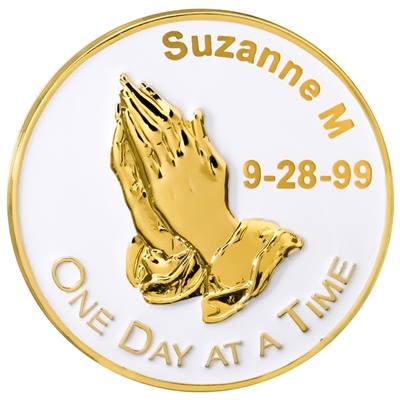 White & Gold-Plated Praying Hands - Recovery Medallion | RecoveryShop